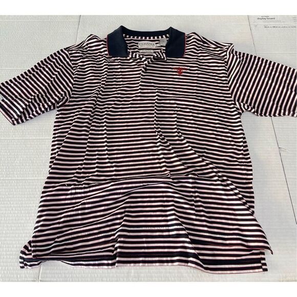 Tehama Mens XL Golf Shirt Red/Black Stripes Robert Trent‎ Jones Extra Large A24 - Picture 1 of 10